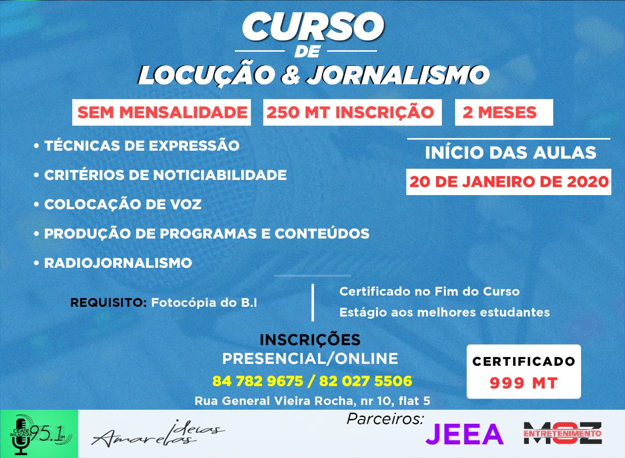 Rádio Cidade das Acácias e Ideias Amarelas convidam-lhe ao Curso de Jornalismo e Locução