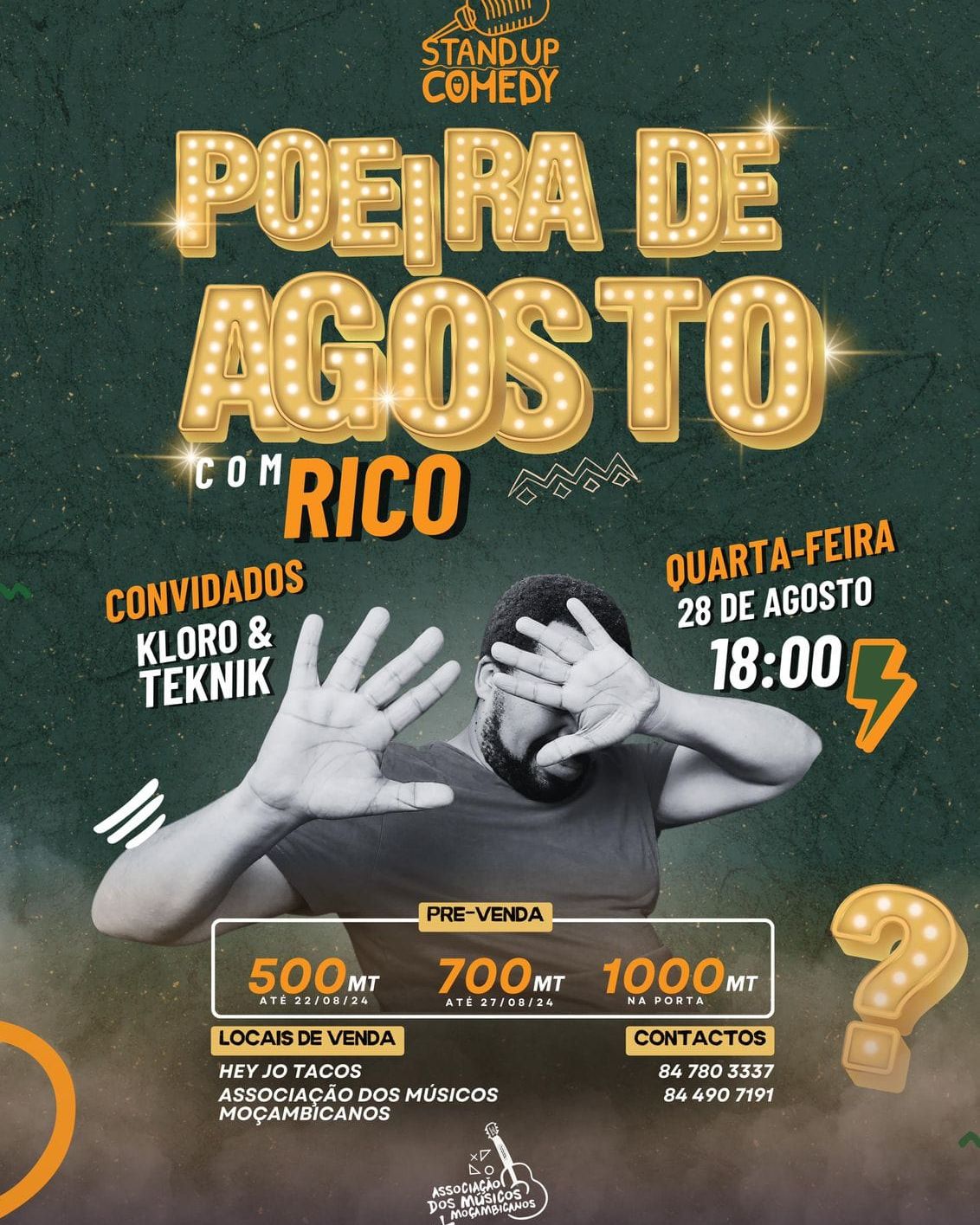 “Poeira de Agosto” – show de stand up comedy com o humorista Rico