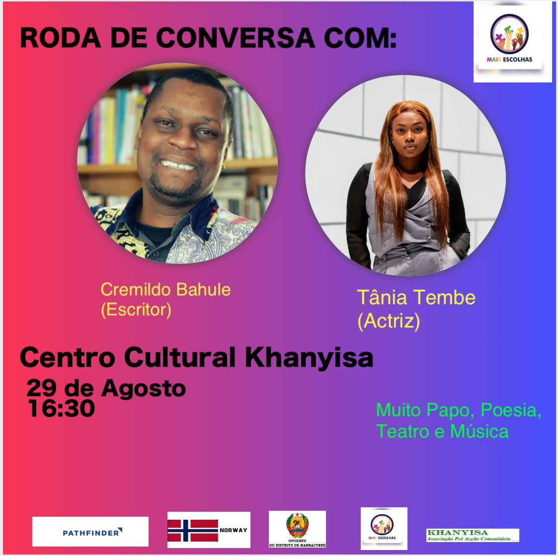 Khanyisa promove roda de conversa sobre saúde e direitos sexuais com Cremildo Bahule e a Tânia Tembe