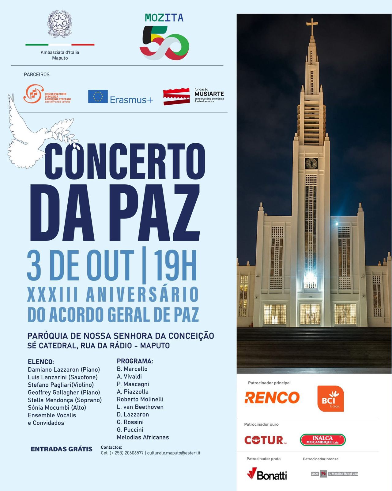 Concerto da Paz celebra XXXIII Aniversário do Acordo Geral de Paz e 50 anos de relações diplomáticas entre Moçambique e Itália