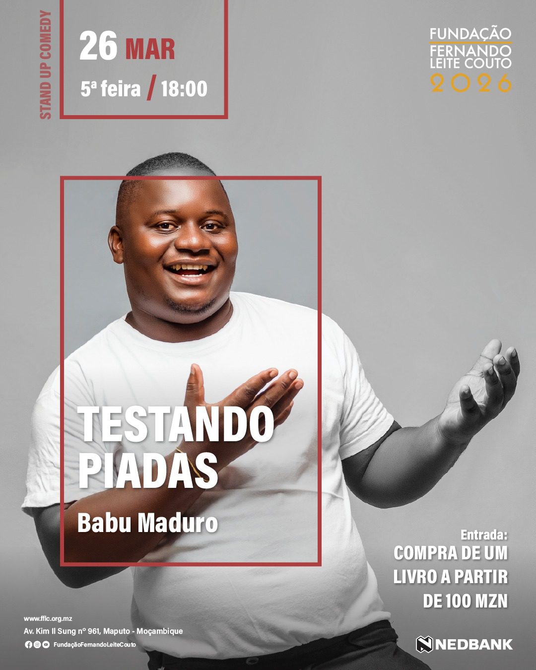 Fundação Leite Couto acolhe estreia do primeiro show de comédia “Testando Piadas” do Babo Maduro 