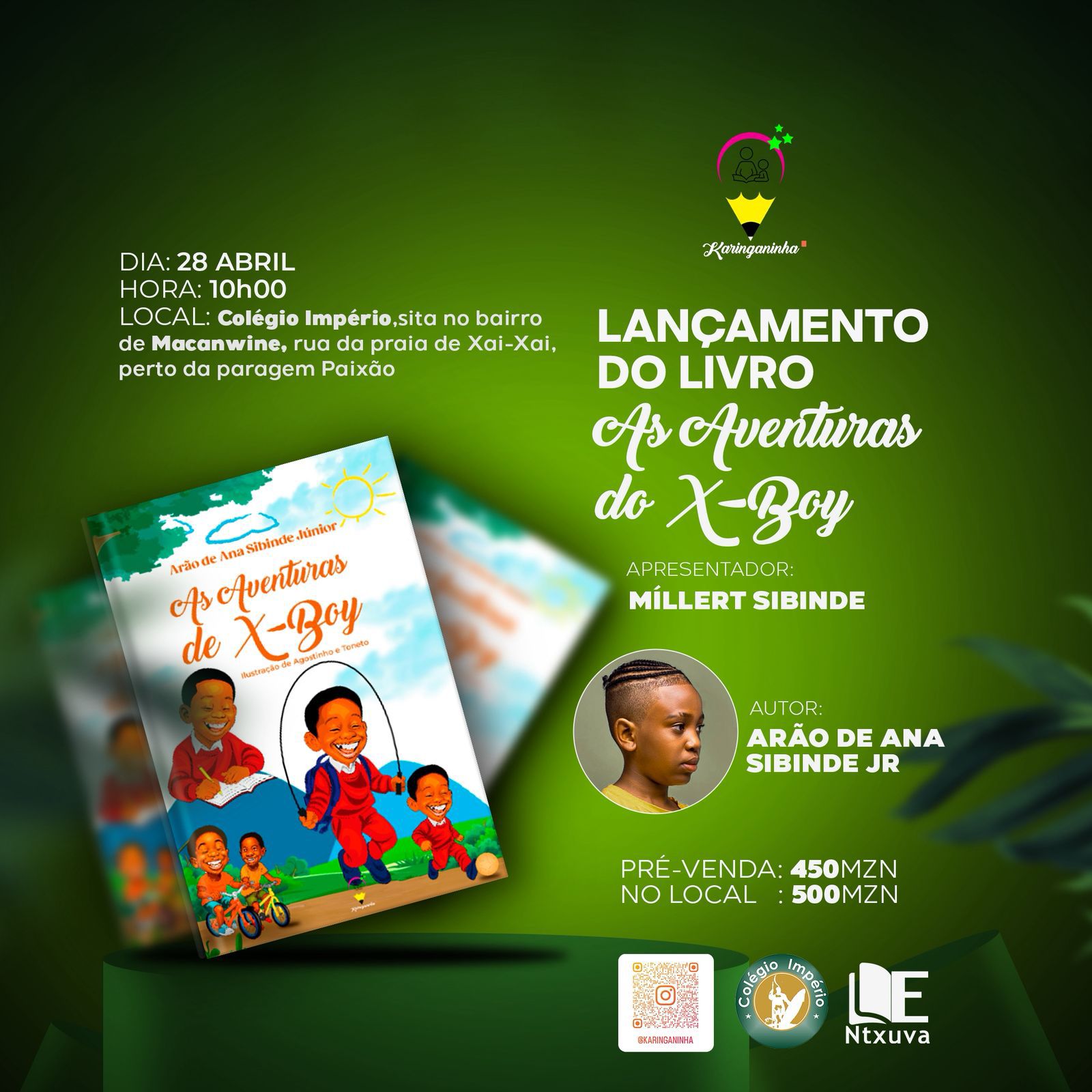 Com apenas 11 anos, Arão Sibinde Jr lança livro infantil em Xai-Xai
