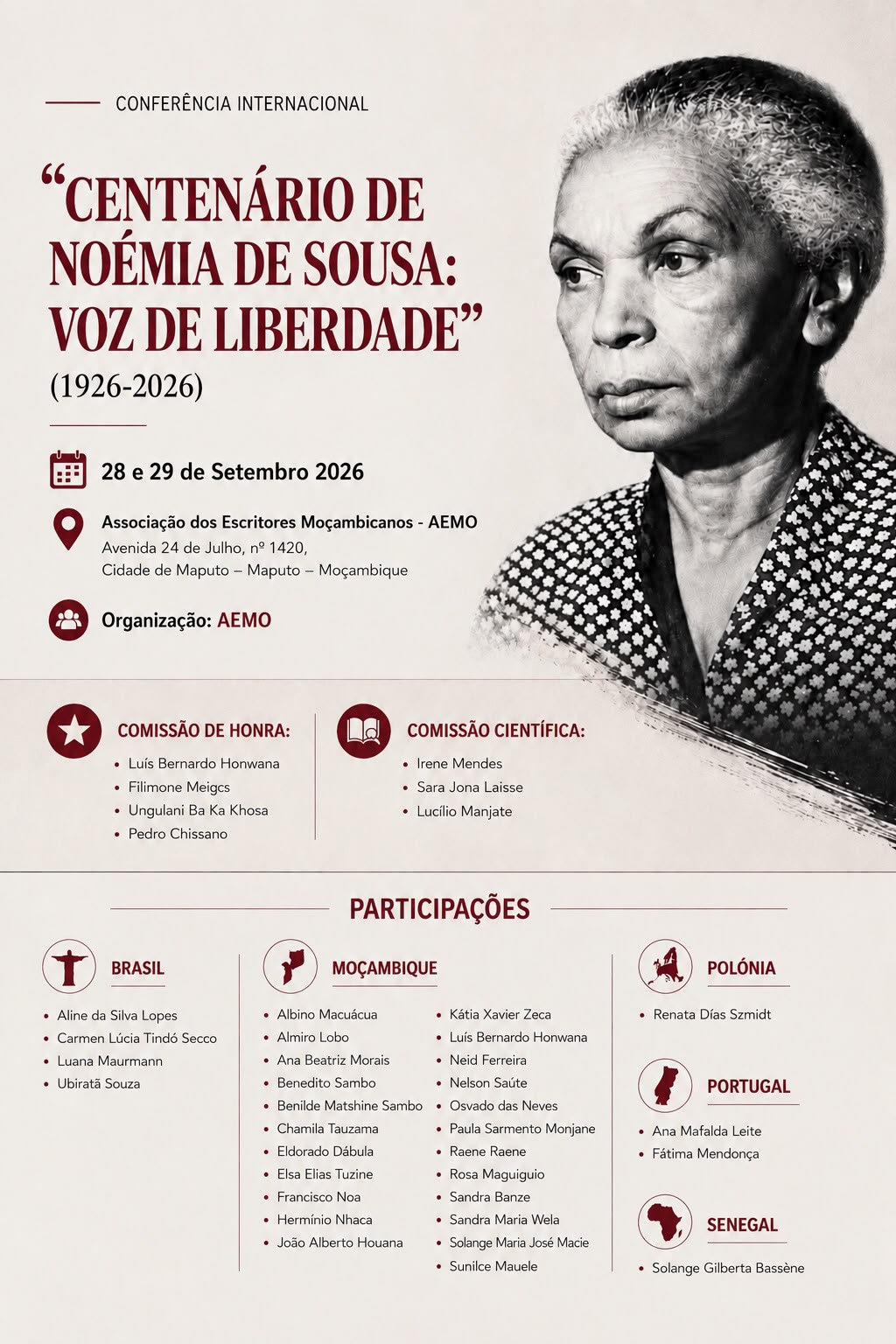 AEMO celebra centenário de Noémia de Sousa com conferência internacional em Maputo