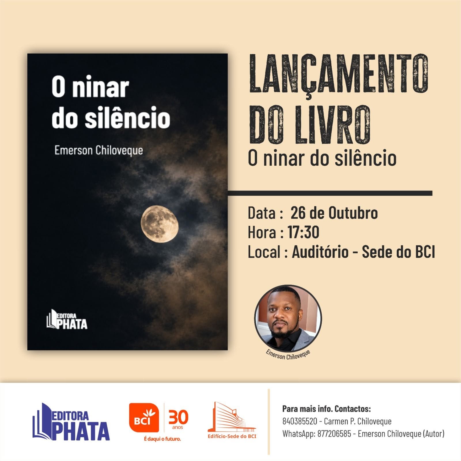 Emerson Chiloveque anuncia lançamento do seu primeiro livro “O Ninar do Silêncio”